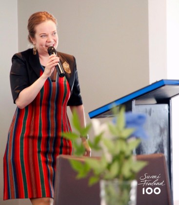 Sanna Peden performing a Kalevala-inspired poem. Photo by Mika Thwaites.